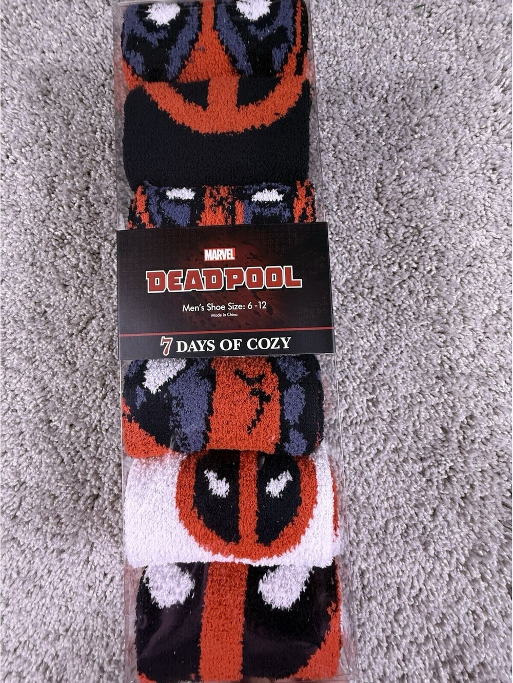 Men's Marvel Deadpool  7 Days of Cozy Crew Socks Size 6-12 gift pack